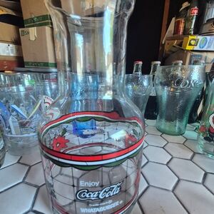 Coca Cola Clear Glass Carafe with Red and Green Accents